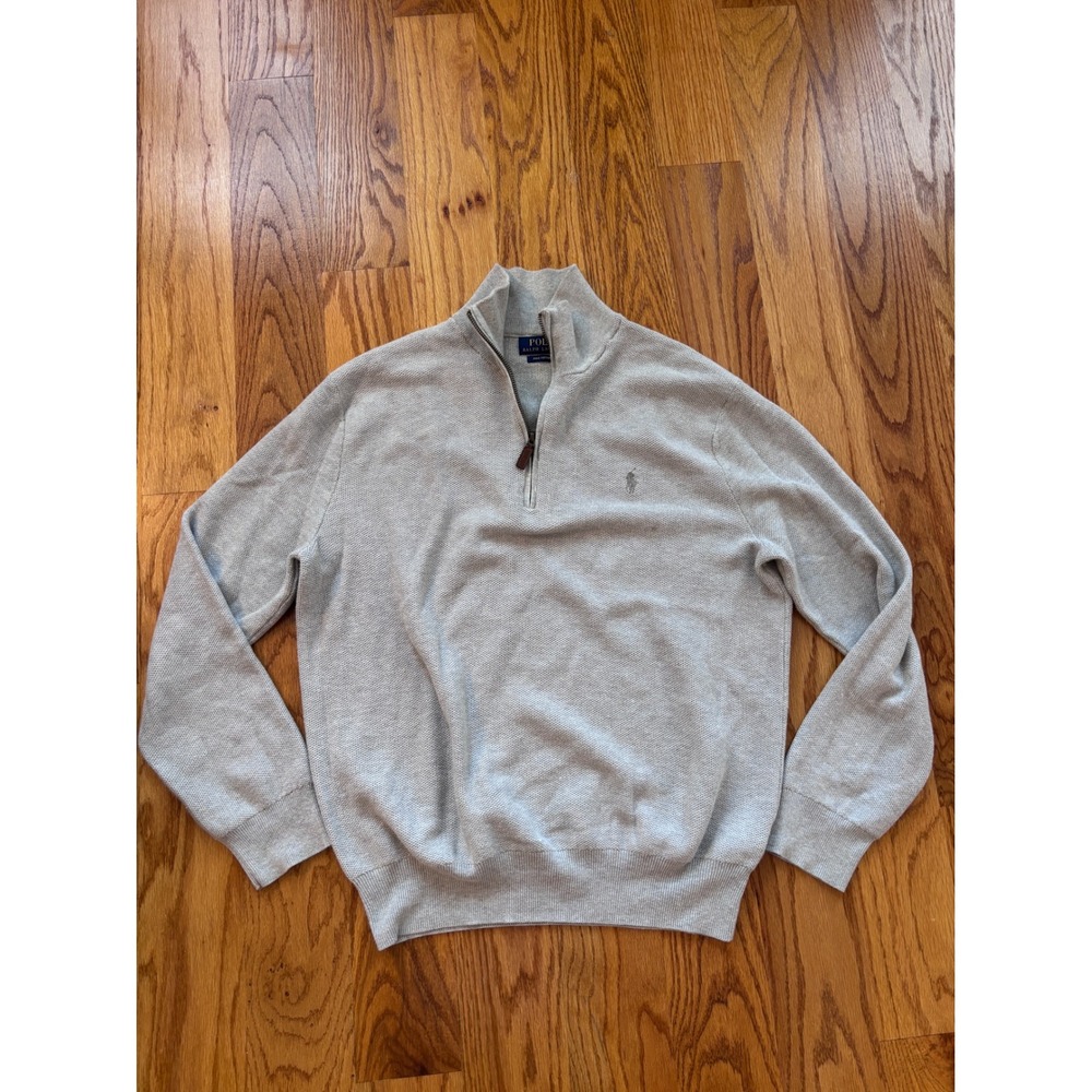 Polo Ralph Lauren‎ Grey Pima Cotton Quarter Zip Pullover SweaterMens Large